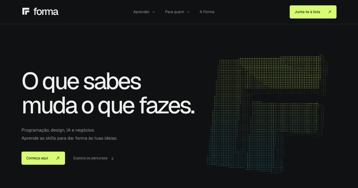 Página inicial da Forma, com o símbolo da marca em ASCII. Pré-lançamento, setembro de 2026.